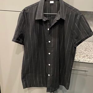 Large Sheins black with white strips short sleeve button up